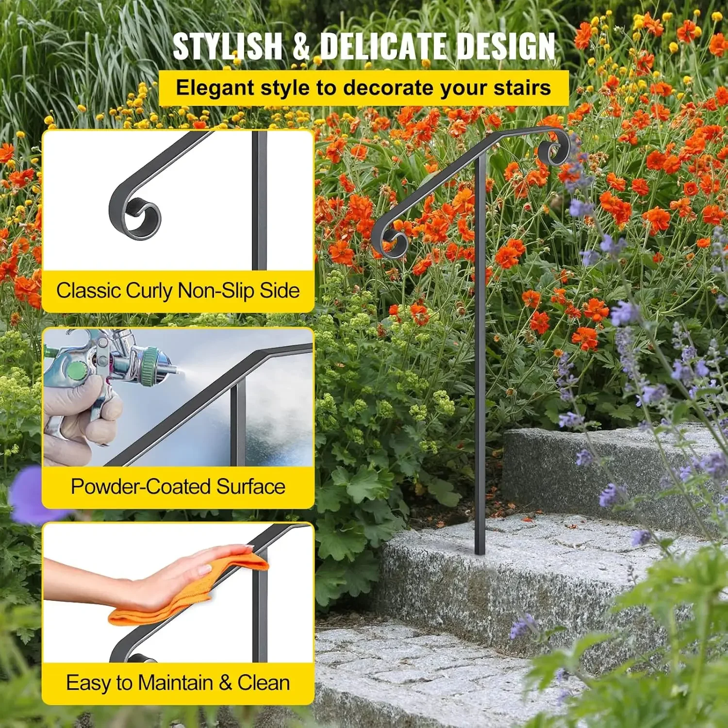 Single Post Handrail Wrought Iron Post Mount Step Grab Supports in Ground Long Post