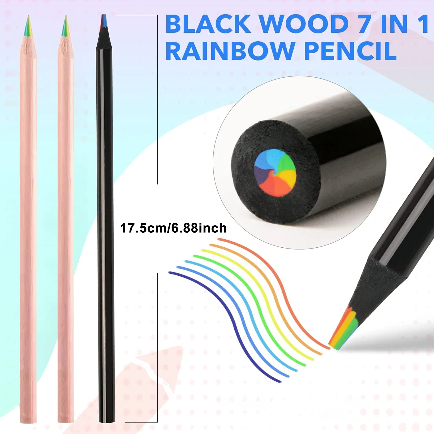 ดินสอสีไม้ 7 สี ดำ รุ่น Rainbow Core จำนวน 4/6/8/10 ดินสอสำหรับวาดภาพ อุปกรณ์ศิลปะ ดินสอไม้ เครื่องเขียน อุปกรณ์การเรียน