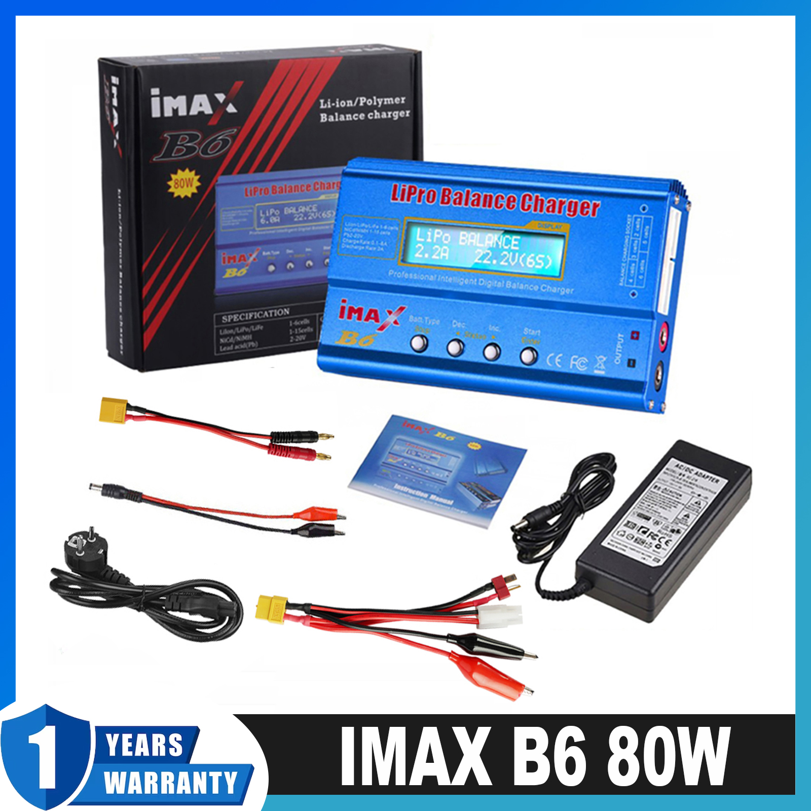 IMAX B6 80 Вт Зарядное устройство для Lipo NiMh Li-ion Ni-Cd Цифровое зарядное устройство Lipro Balance Разрядник Питание переменного тока 15 В 6 А А Адаптер Радиоуправляемый автомобиль