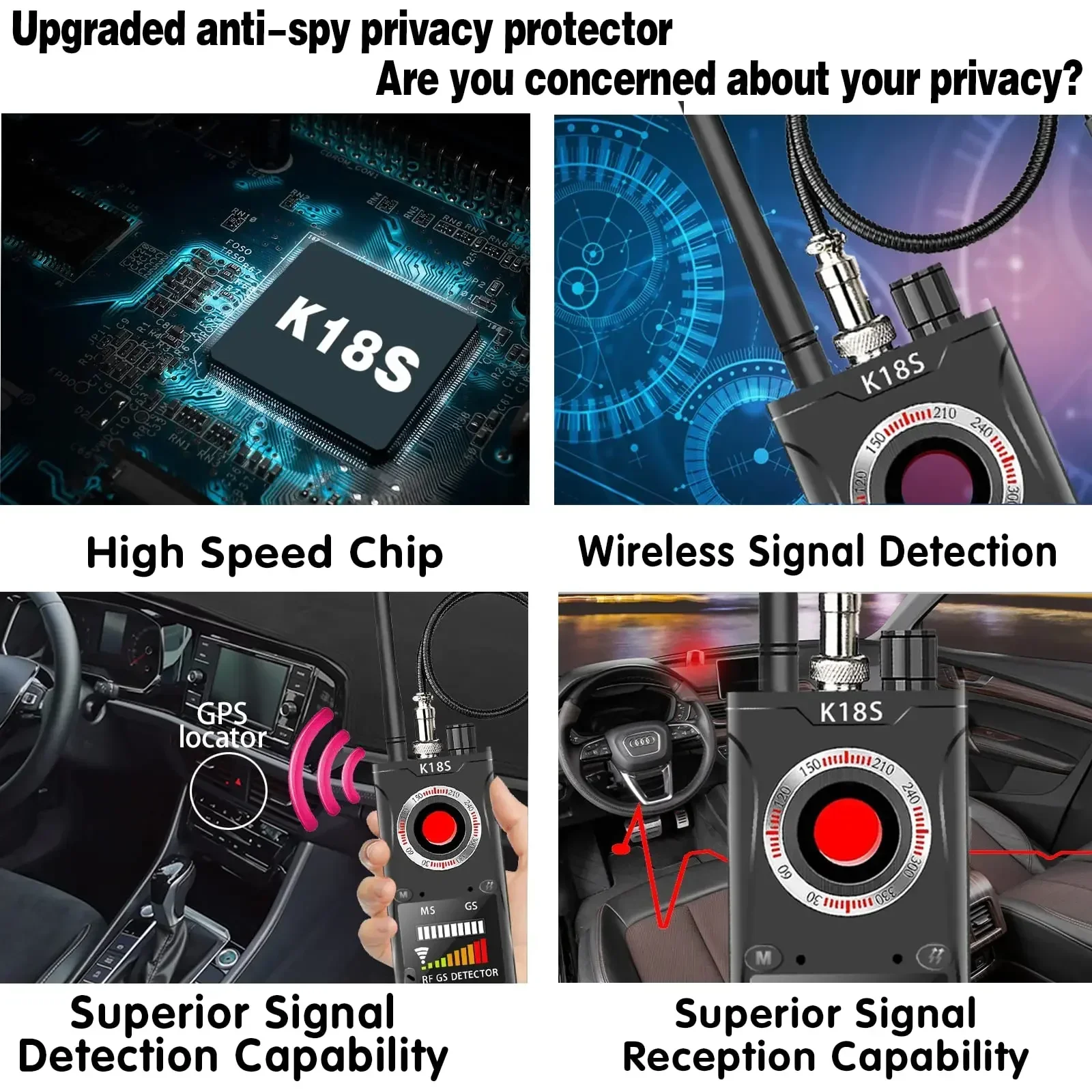 K18 Detector Multi-function Anti Mini Bug Audio SPY-Camera GSM Finder GPS Signal Lens RF Locator Tracker Detect Wireless Camera