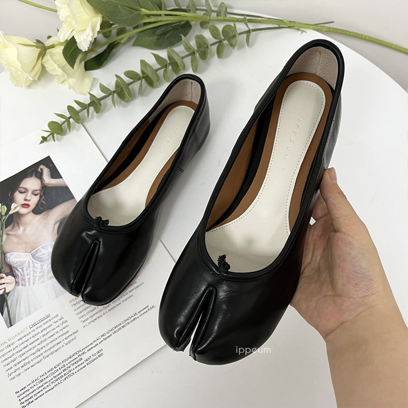 IPPEUM タビスシューズ黒バレエフラットスプリットトゥシューズ女性メアリージェーンズプラスサイズ 44 ドレスローファーバレリーナ Zapato Mujer