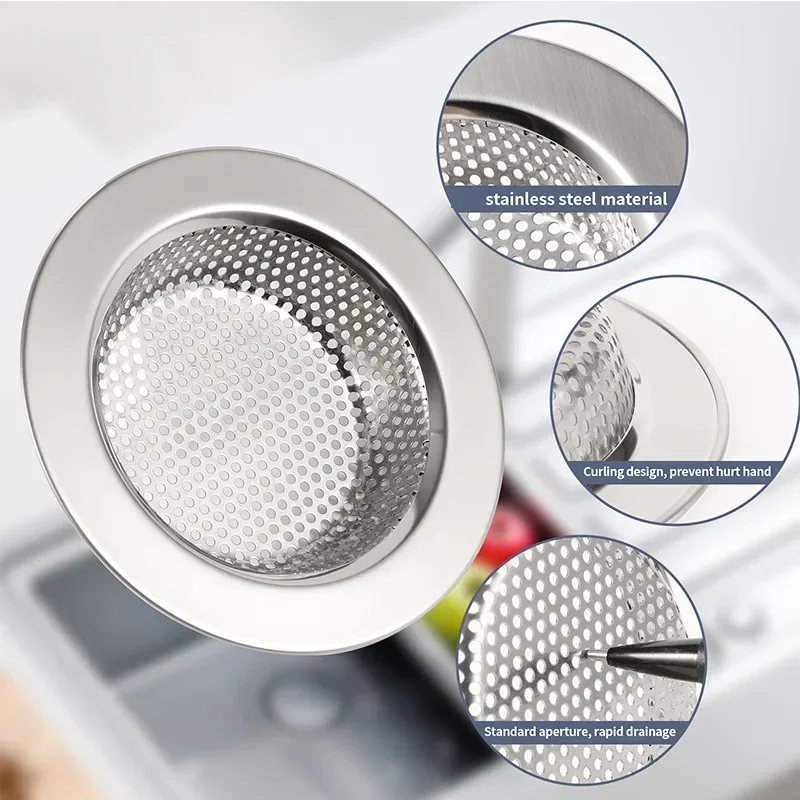 Filtre d'évier de cuisine en acier inoxydable, bouchon de vidange en maille, crépines en maille d'égout, filtre d'évier de salle de bains, trou de vidange, piège filtrant 1/2 pièces