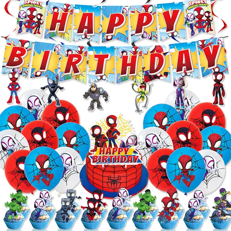 Mới SpiderMan Sinh Nhật Chủ Đề Cho Tiệc Của Marvel Spidey Và Tuyệt Vời Bạn Bè Viền Nhôm Bóng Dùng Một Lần Bộ Đồ Ăn