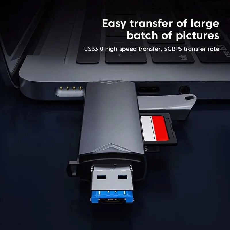 JASTER 6-in-1-Multifunktions-USB-3.0-Kartenleser U Disk TYPE-C/USB/Tf/Sd-Flash-Laufwerk, Speicherkarte für Adapter, Telefon, Laptop, Computer
