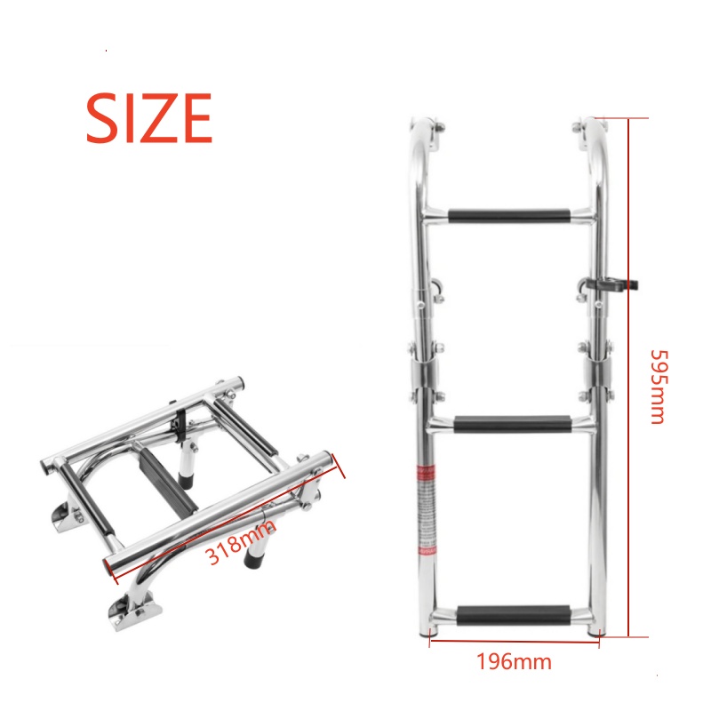Escada de barco dobrável de 2 + 1 degraus, escada de barco de aço inoxidável 316, escada de deck de natação para iate marinho e piscina