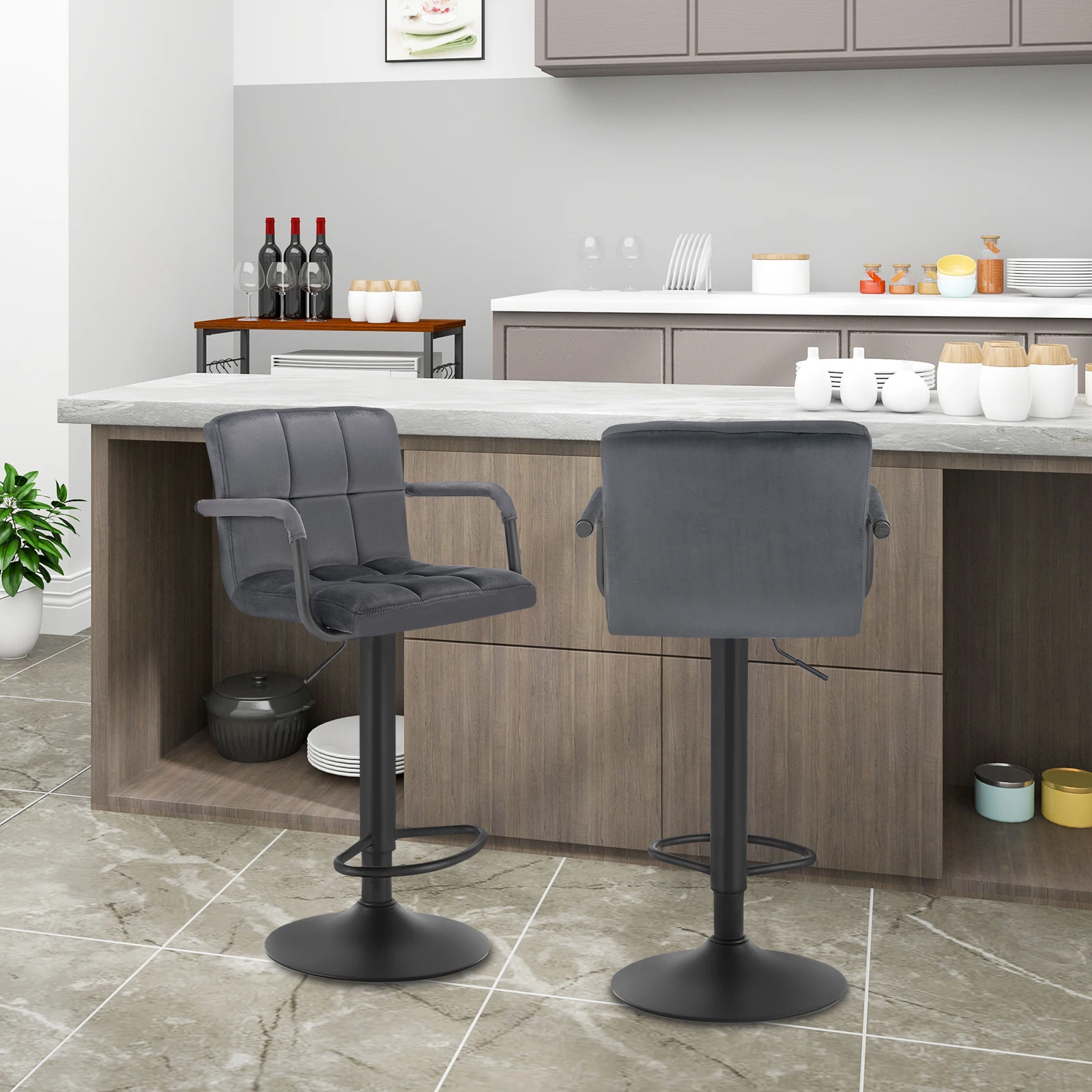 WOLTU 2 Stück/Set Barhocker mit Rückenlehne, höhenverstellbarer Thekenhocker, drehbarer weicher Barstuhl für Bistro Home