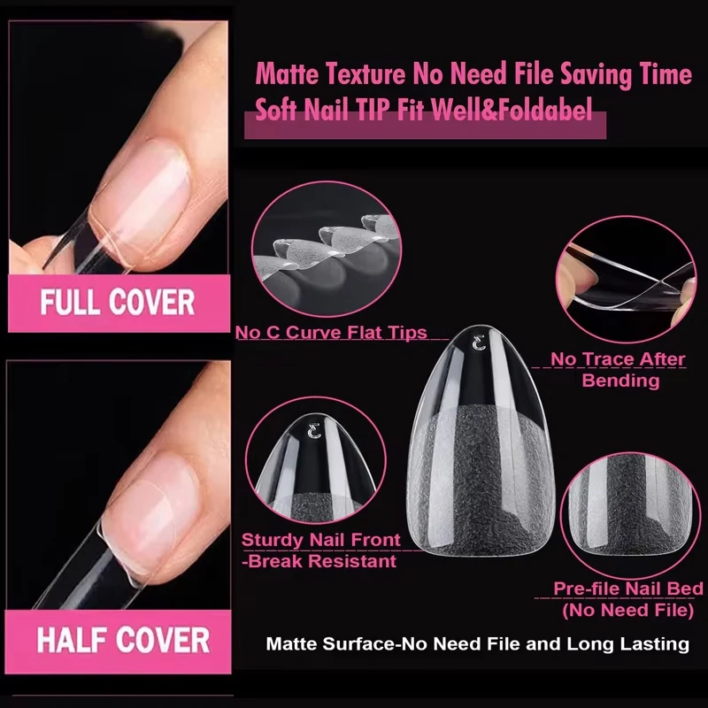 240 ชิ้น/กล่อง Half Matte XXS อัลมอนด์เล็บเต็มรูปแบบ Soft GEL ปลอมเล็บปลอม EXTENSION เหมาะสําหรับสั้นพิเศษเล็บเตียง