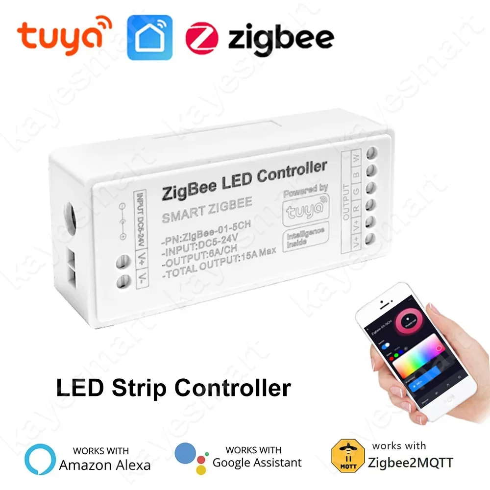 Tuya Smart Zigbee светодиодный контроллер для одного цвета RGB CW RGBW RGB + CCT светодиодная лента Голосовое управление через приложение 12 В Контроллер светодиодного освещения Alexa