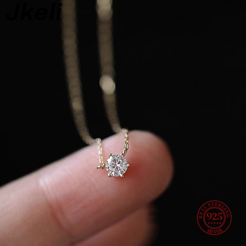Jkeli 925 スターリングシルバー 18 k ゴールドメッキネックレスシングルスパークリングジルコン鎖骨チェーン女性のウェディングジュエリー Collares
