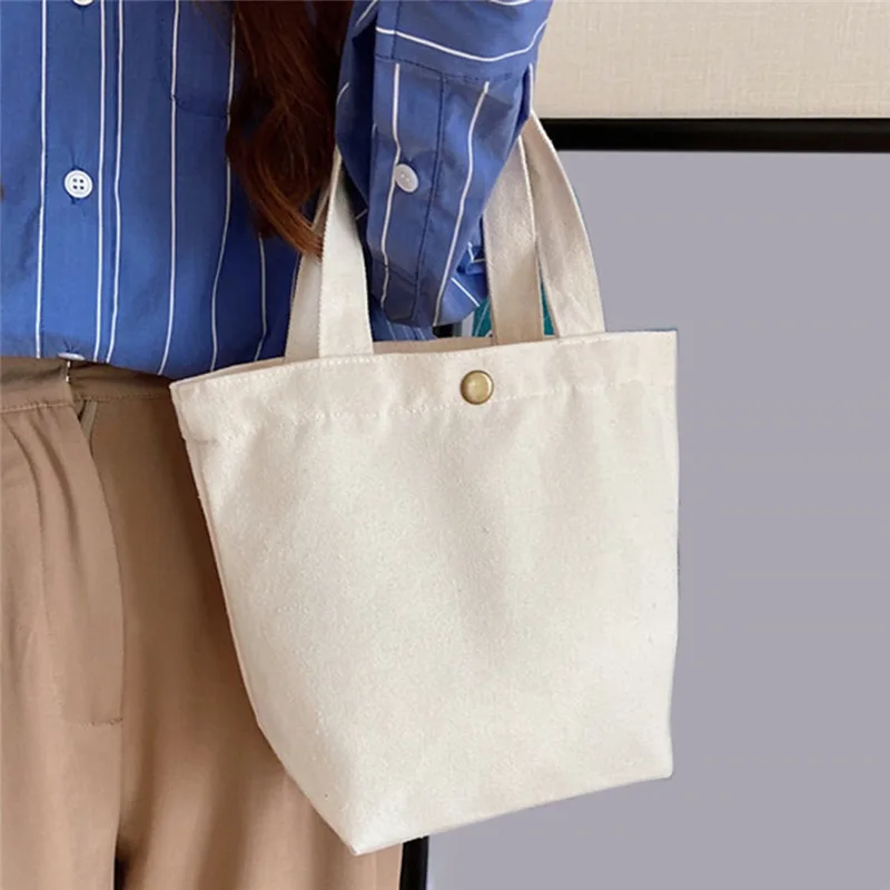 ผ้าใบเรียบง่ายกระเป๋าผู้หญิงไหล่กระเป๋ากระเป๋าปิคนิคพับได้ขนาดเล็ก Tote สีดํา Shopper ขนาดใหญ่ความจุกล่องอาหารกลางวันนักเรียน