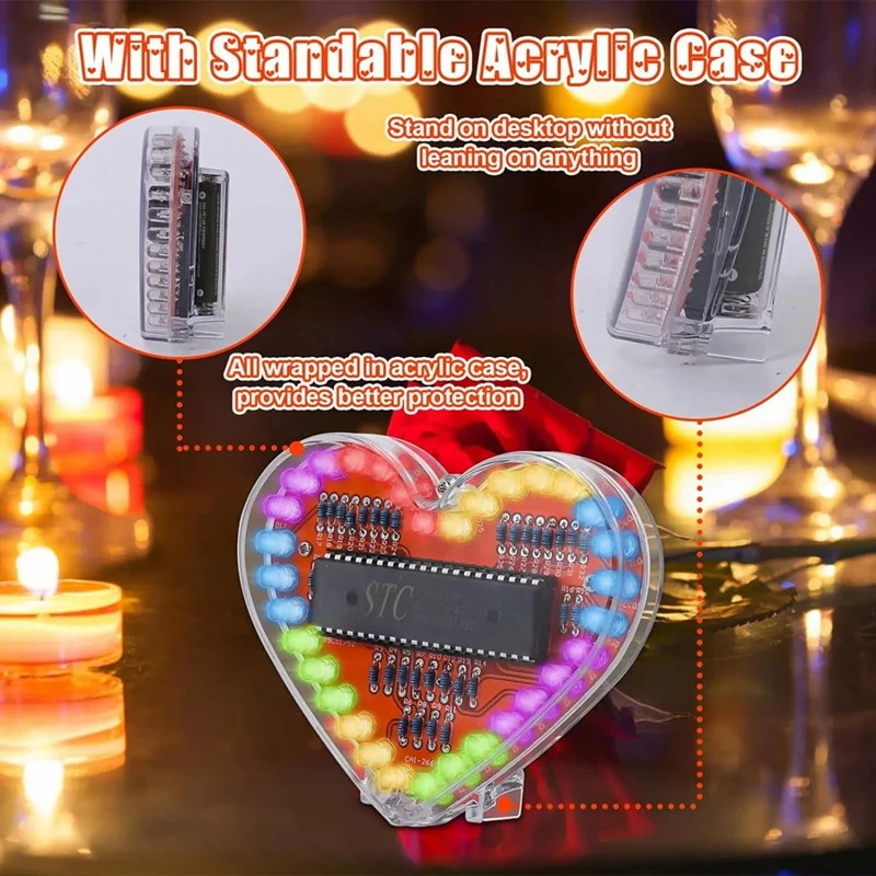 รูปหัวใจ RGB LED กระพริบโมดูลไฟ DIY ชุดอิเล็กทรอนิกส์โคมไฟน้ําบัดกรีโครงการ Practice สําหรับโรงเรียนนักเรียน
