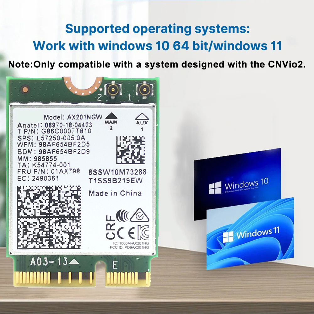 Tarjeta WiFi de doble banda 2,4 Ghz 5Ghz 3000Mbps adaptador inalámbrico Wi-Fi 6 AX201NGW Bluetooth 5,1 M.2 NGFF Key E CNVio 2 para Win10