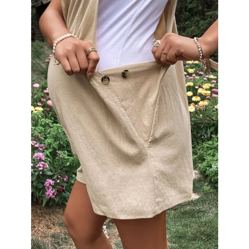 Combinaisons de maternité longueur genou grande taille mode d'été femme enceinte barboteuses salopette de grossesse vêtements en coton taille S-XL