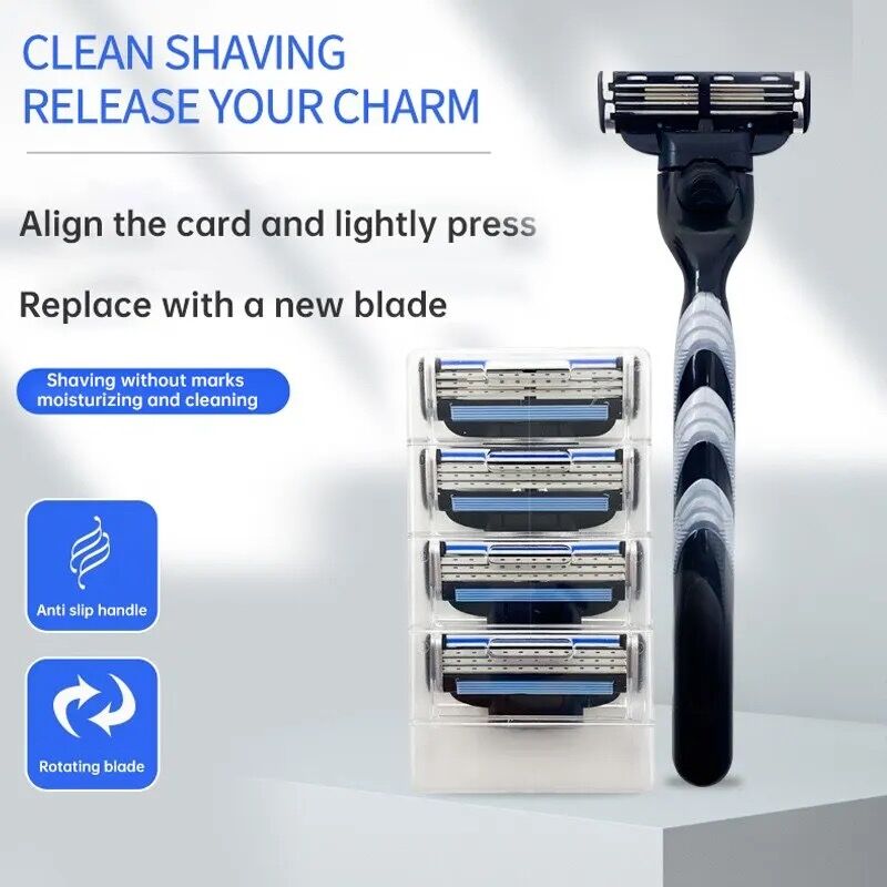 3 Razor Blade for Men Shaver Head Refills Cartridges with Lubrication Strip 3 Layres Blades Fast Cutting Face Beard
