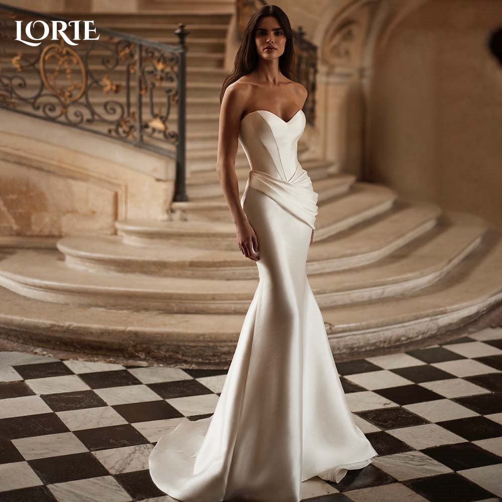 LORIE Shiny Satin Hochzeit Kleid Liebsten Backless Meerjungfrau Braut Kleider Angepasst Braut Kleid Schatz Braut vestidos de novia
