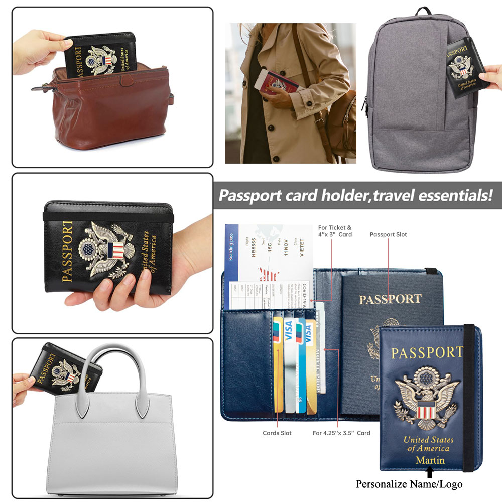 Porta-passaporte personalizado carteira para homens mulheres rfid eua capa de passaporte caso de couro à prova dwaterproof água passaporte livro protetor slot para cartão