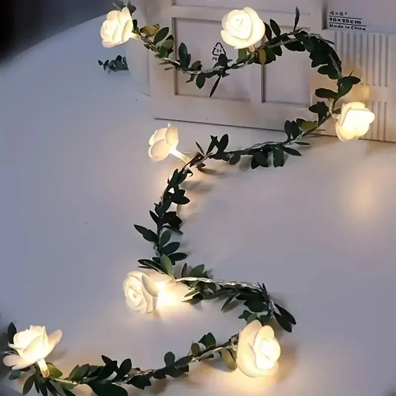 1 szt. 10 LED Lampki Sznurowe Róża Kwiat Zasilane Bateriami Lampka Nocna Róża Kwiat na Ślub Walentynki Imprezę Dekoracja Girlandy