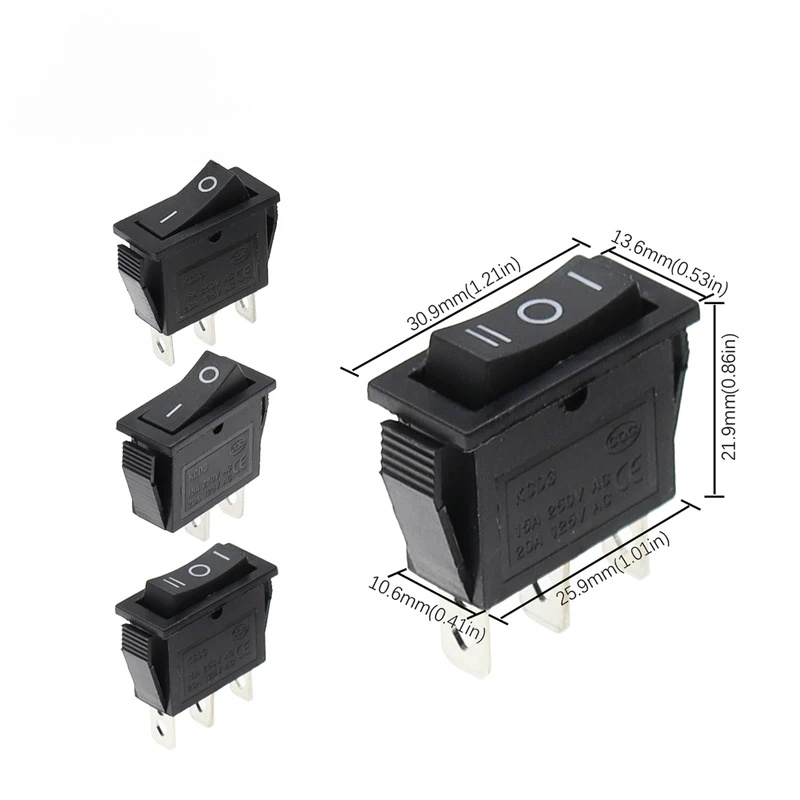 1PCS KCD3 Rocker Switch ON-OFF ON-OFF-ON 2 Positions 3 Pins Electrical Equipment with Light Power Switch