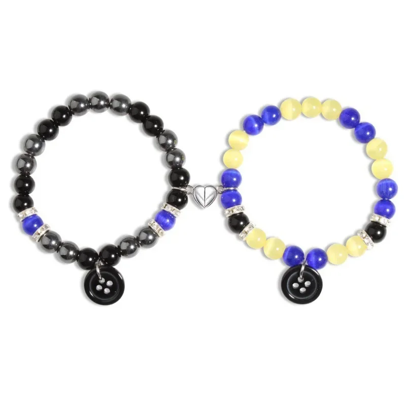 Bracciale con perline con ciondolo a forma di gatto ragno da 2 pezzi per il migliore amico Set di braccialetti a forma di cuore con occhio di gatto multicolore Rosso Blu Perline Spacer palla di fuoco