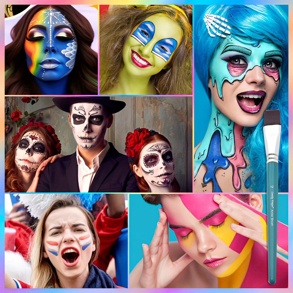 12/24pcs Professional Face Painting Brush Set with Premium Nylon Bristles for Stage Makeup Petal Dome Tips, Embossing & Linework