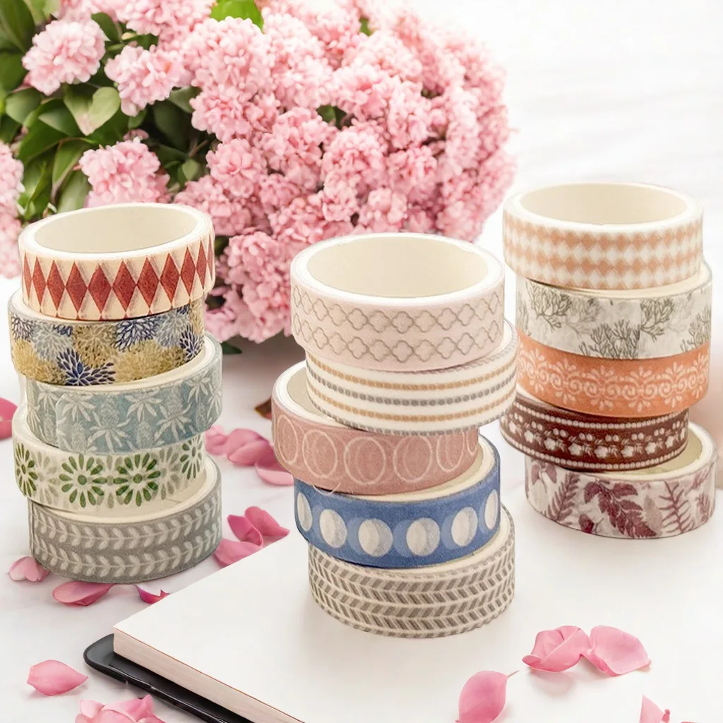 5 rollos de cinta adhesiva decorativa Washi de flores Vintage, cinta adhesiva de Color para pegatinas, álbumes de recortes, cintas de papelería DIY