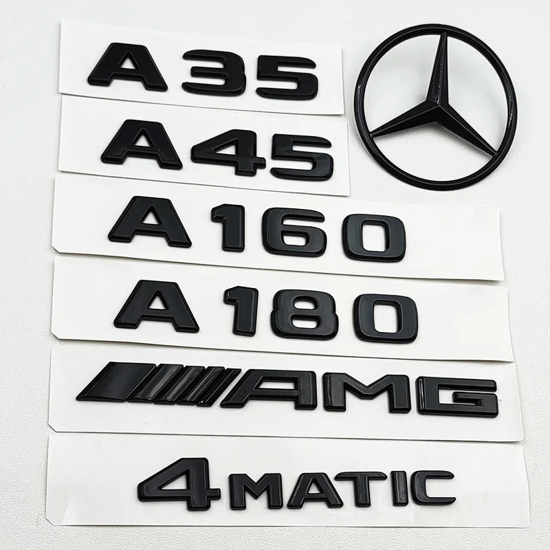 Etiqueta da estrela traseira do carro, emblema AMG para Mercedes Benz W176 W177, ABS 3D preto, emblema 4MATIC, A35, A45, A160, A180, A200, A250 letras de logotipo