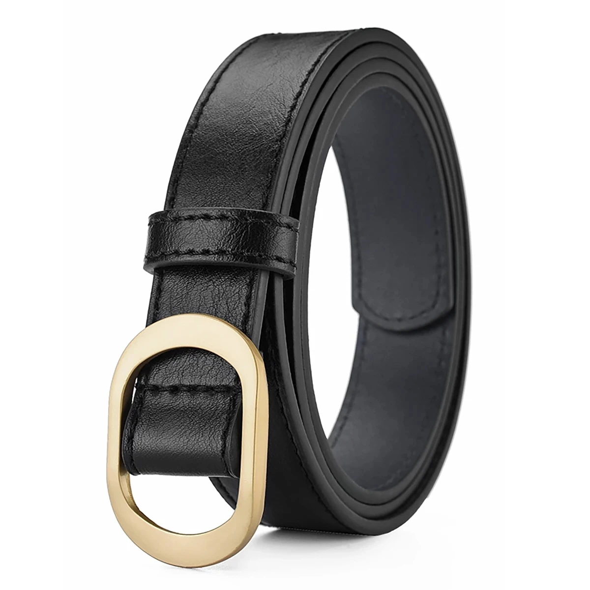 Cinturón de mujer con botón dorado a la moda, cinturón no perforado, cinturón de cuero PU versátil de ocio auténtico combinado con pantalones, cinturón vaquero