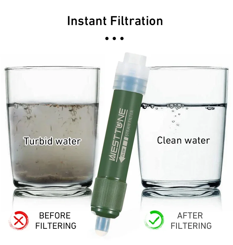 Westtune Outdoor Mini Camping Zuivering Waterfilter Stro TUP Koolstofvezel Waterzak voor overleving of noodbenodigdheden
