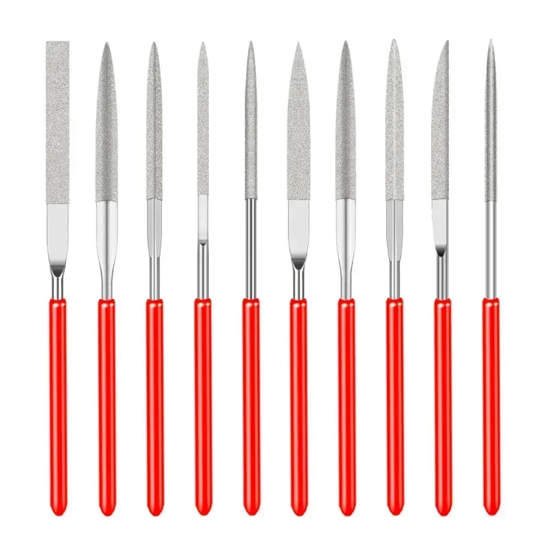 10 Pz Set di lime ad ago diamantate 3x140mm Mini kit di lime ad ago per pietra, vetro, metallo, intaglio, utensili manuali artigianali, set di lime ad ago