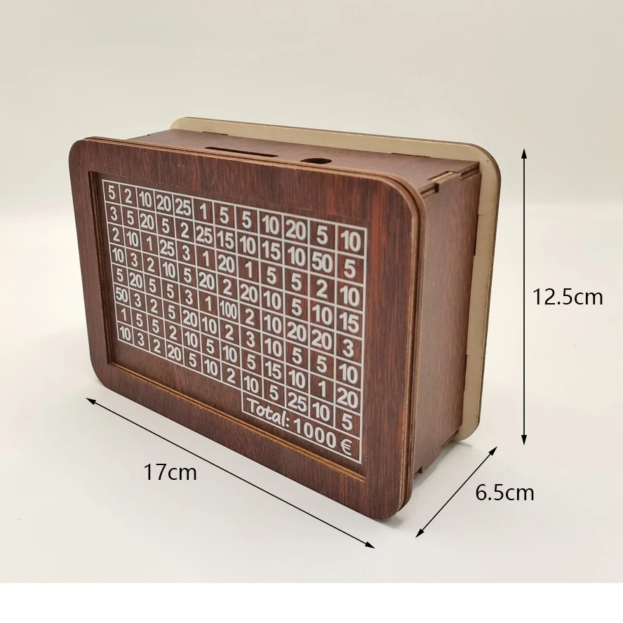 Hucha de madera de 1000/2000/3000/5000/10000 euros con hucha reutilizable con portería de ahorro y cajas de números 1