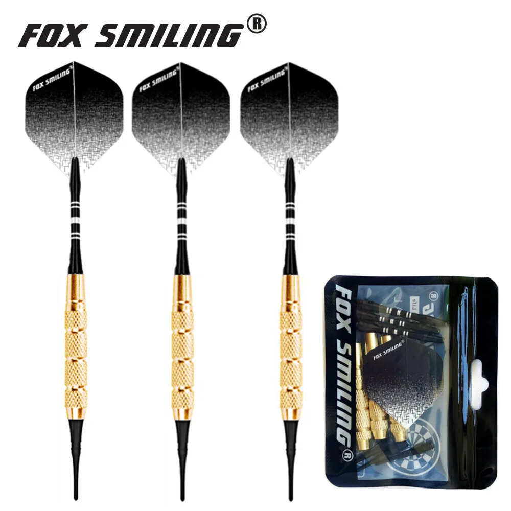 3 uds Fox Smiling 18g dardos electrónicos de punta suave con ejes de dardos de aluminio y puntas de nailon para juegos de dardos de interior