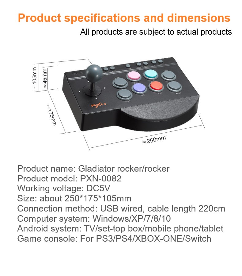 Street Fighter Joystick Controller for PC PS4/PS3/Xbox One/Switch/Android TV Arcade Fighting Game Fight Stick PXN 0082 USB