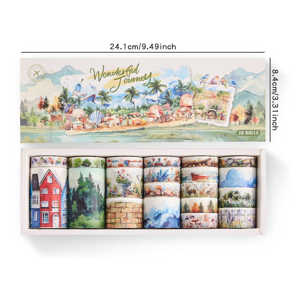 20 롤 빈티지 멋진 여행 Washi 테이프 세트 DIY 공예 플래너 노트북을위한 장식 Scrapbppking 스티커 마스킹 테이프