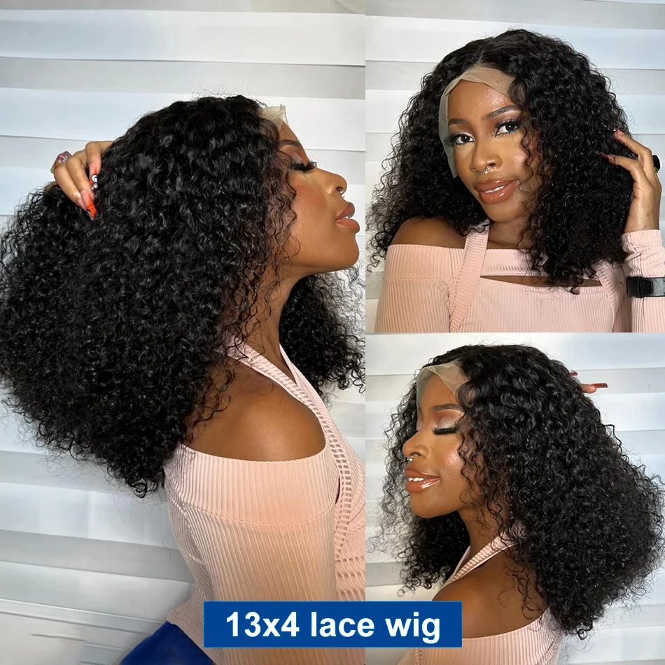 Afro verworrene lockige kurze Bob-Perücke, 13 x 4 Bob-Perücken, Echthaar, Jerry Curly Lace Front Echthaar-Perücke, tiefe lockige Perücke, vorgezupfte Spitze