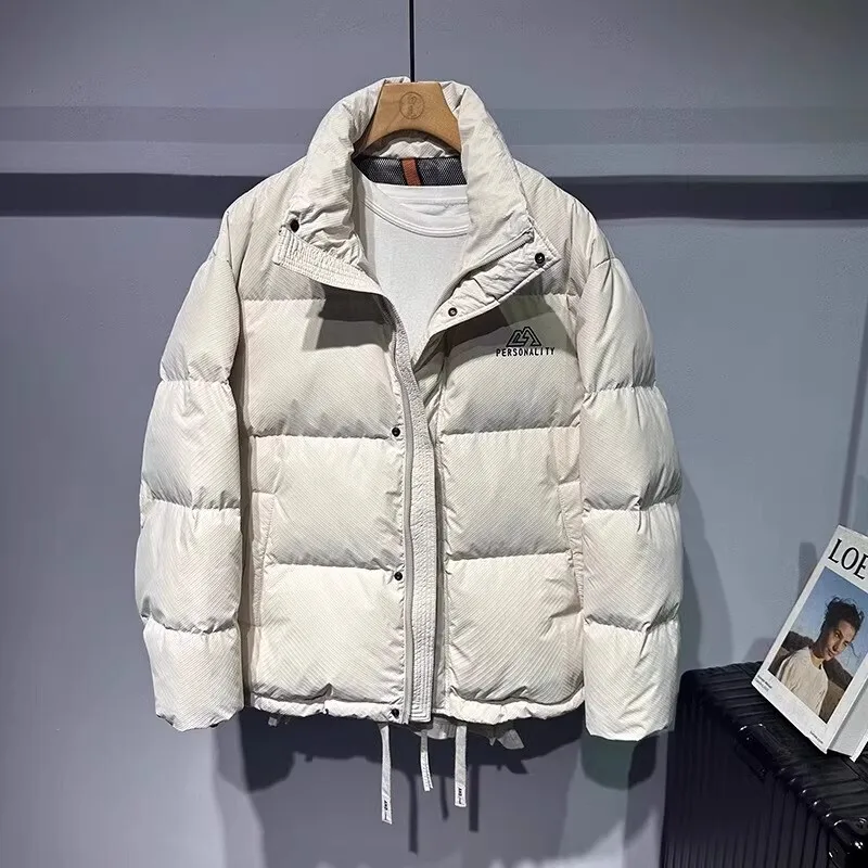 Autumn Winter Stand Up Down Jacket For Men High Street Loose Windproof Keep Warm White Duck Down Jackets And Coats