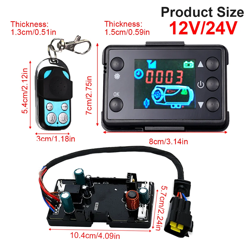Monitor controlador de calentador diésel LCD de 12V + Kit de Control remoto de 4 botones - Interruptor de sistema de calentador de aire de estacionamiento para coche/camión/RV y Digital