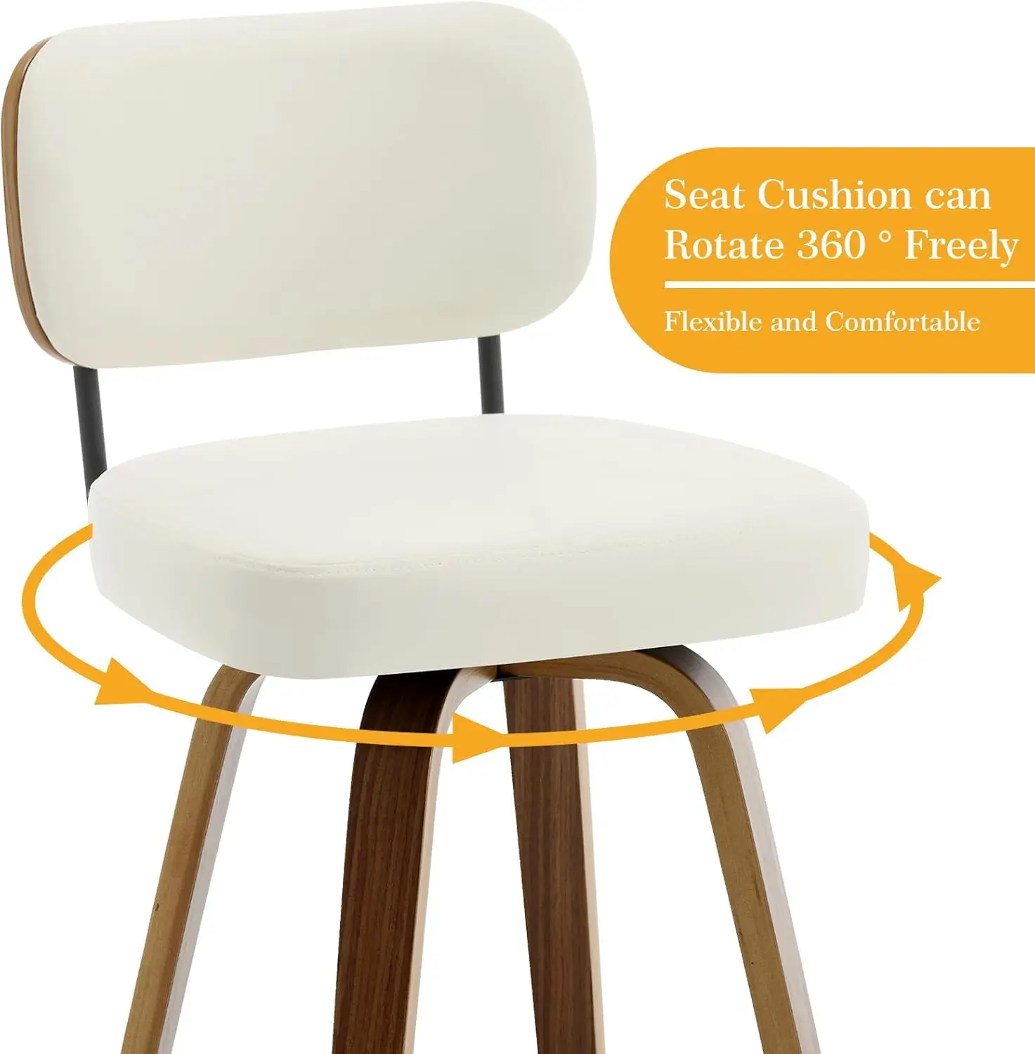 Swivel Counter Height Bar Stools Set of 4, 26" Upholstered Faux Leather Barstools,Mid Century Modern Chair Island ,Cream White