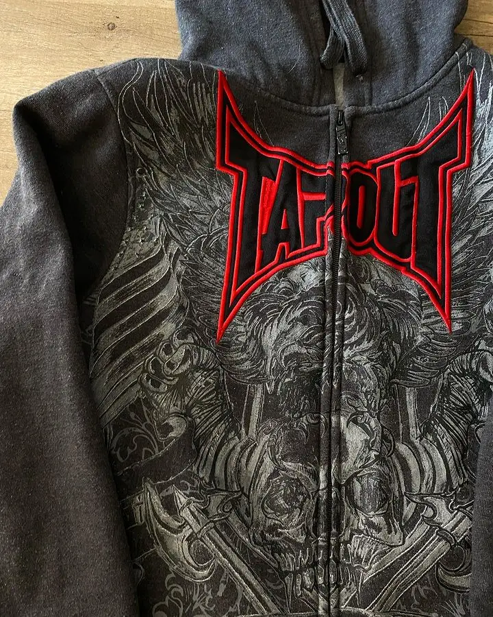 Retro nadruk graficzny Tapout bluza z kapturem na zamek Y2K bluza damska męska Hip Hop list obszerna bluza z kapturem kurtka ubrania Streetwear