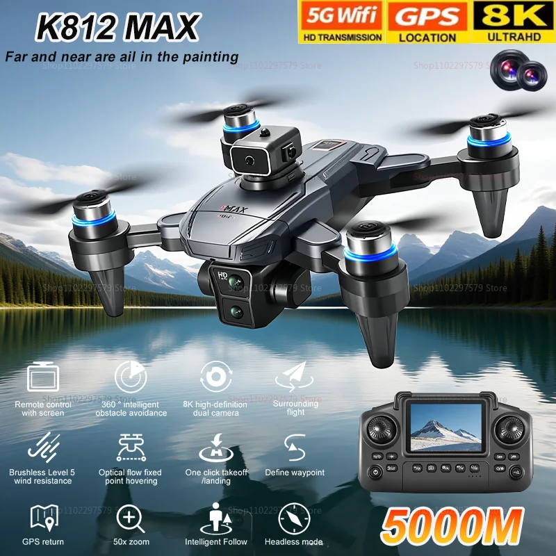 2025 novos drones k812 max com câmera hd 8k gps 5g wifi fpv quadcopter dobrável fotografia aérea uav com brinquedos de controle remoto