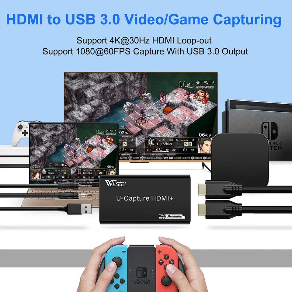 USB3.0 HDMI-карта видеозахвата 1080P при 60 Гц HDMI Loopout 4K30 Гц Запись игр Прямая трансляция USB3.0 Видеозахват для камеры PS4