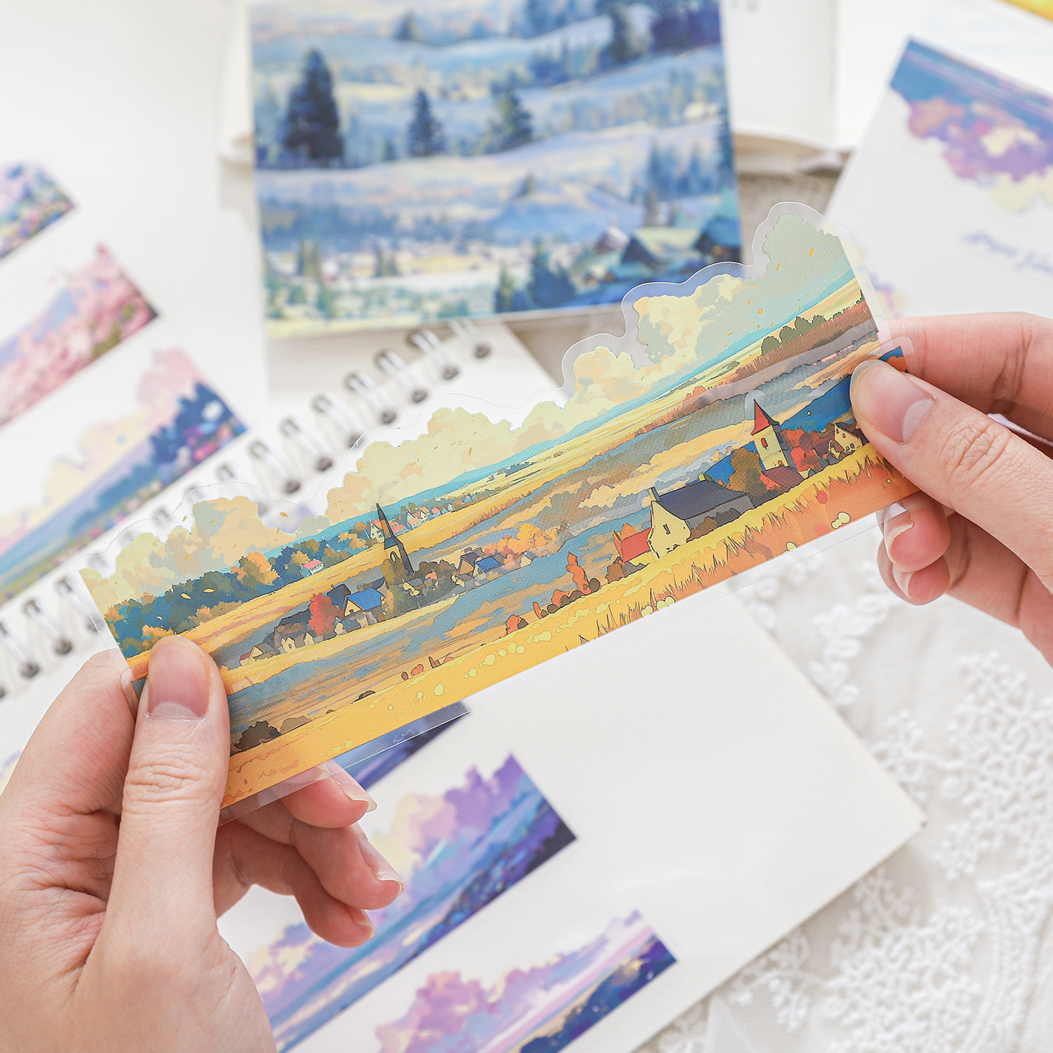 Mr. Paper, 6 Styles, 20pcs/pack, PET Long Strip Landscape Sticker Pack, Handmade Scrapbook Base Collage Decorative Stickers