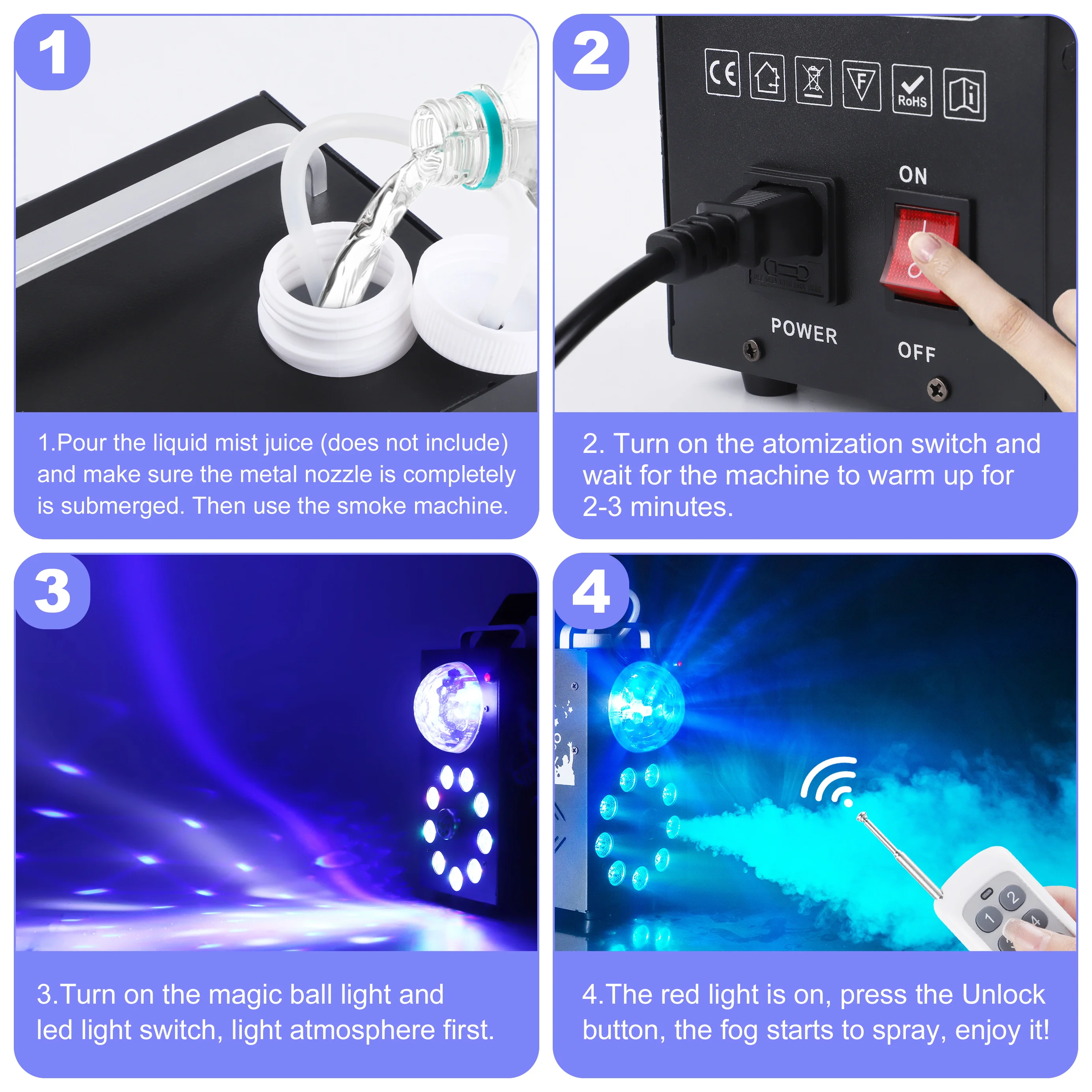U`King 700W Stage Lighting Smoke Machine Fog Machine LED Colorful Haze Machine Remote Control Fogger For Wedding Party Dj Disco