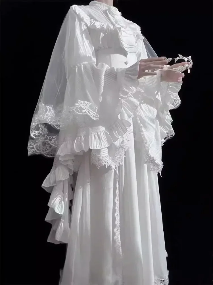 日本 Blusas Mujer デモーダロリータブラウス女性フリルスリーブ原宿トップス甘いゴシック Y2k 美的ヴィンテージコスプレシャツ