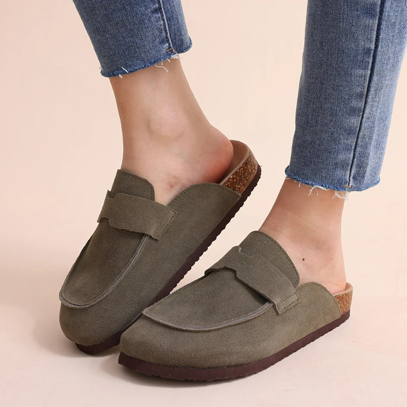Crestar Damen-Clogs, Hausschuhe, klassische Mode, Kork-Wildleder-Pantoletten, rutschfeste Hausschuhe, modische Außenschuhe mit Fußgewölbeunterstützung
