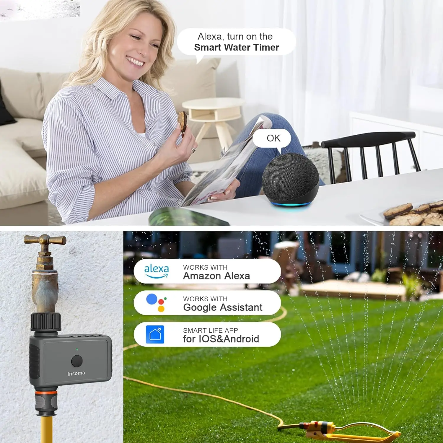 Insoma Wifi จับเวลาโรยอัตโนมัติระยะไกลสวนน้ําจับเวลาสมาร์ทระบบรดน้ําชลประทานท่อชุดควบคุมสนับสนุน Alexa