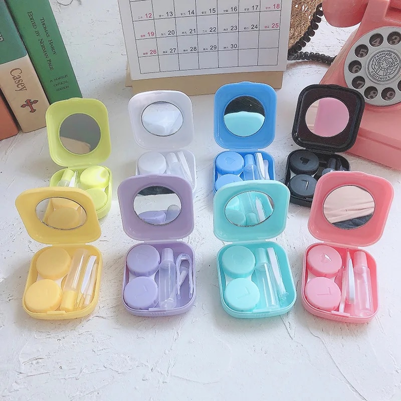 Ensemble d'étuis à lentilles de contact avec miroir, petit sac de rangement portable, mini étui à lentilles de contact, sac de rangement à tremper