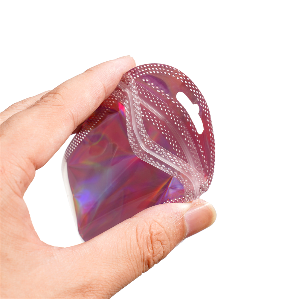 50 個のセルフシールレーザー小さなビニール袋ジュエリーポーチ用クリア表示窓 DIY ジュエリー包装ギフト保存袋