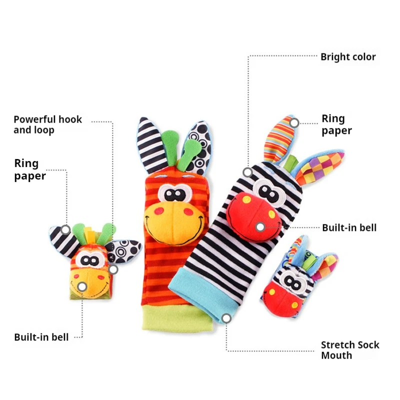 BabySocks สายรัดข้อมือ Rattles Foot Finder Rattle ถุงเท้าสําหรับทารก 0-12 เดือนสีดําสีขาวความคมชัดสูงทารก Soft Sensory ของเล่น
