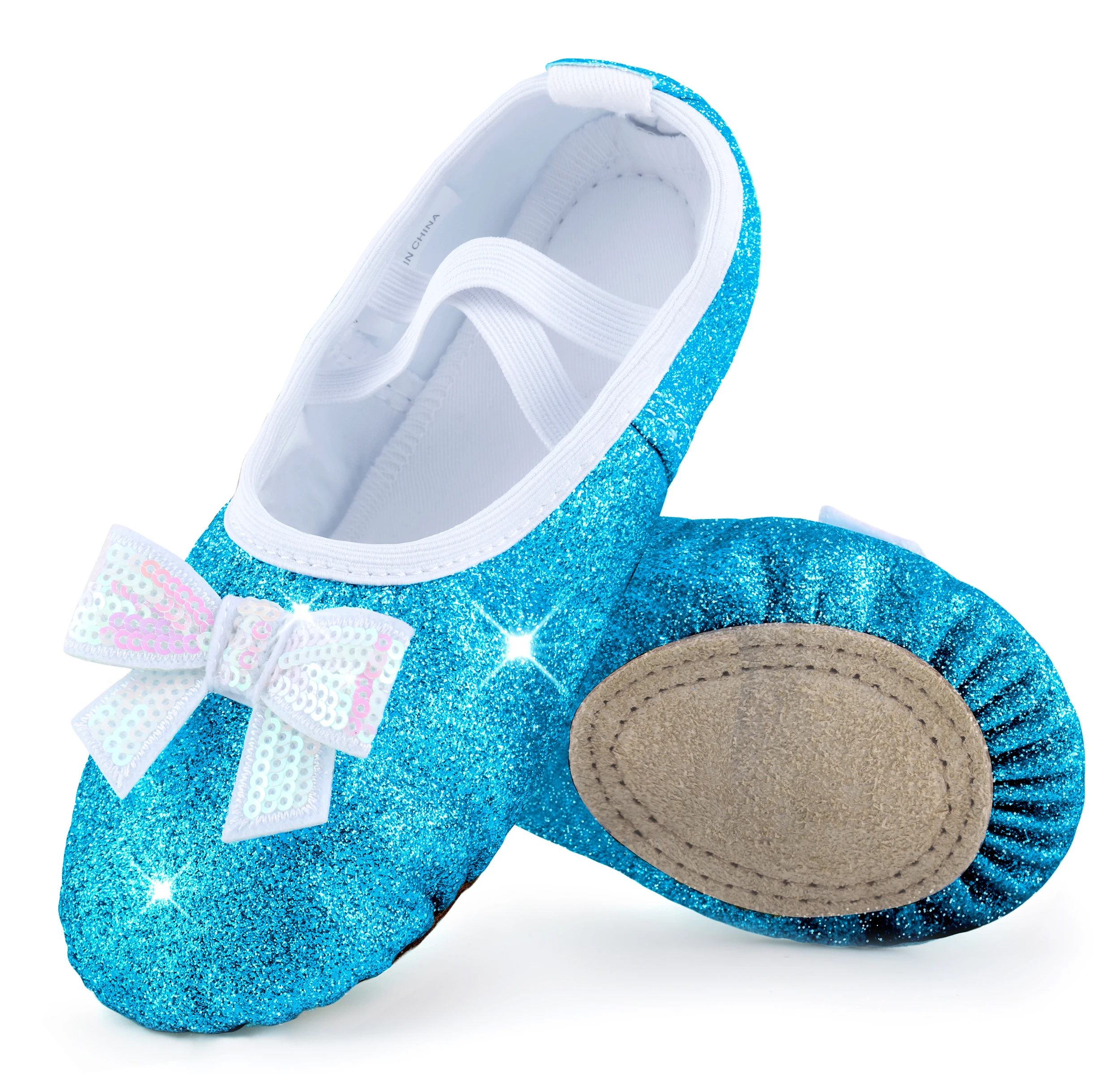 รองเท้าบัลเล่ต์ Split-Sole Glitter Flats รองเท้าเต้นรําสําหรับเด็กผู้หญิงเด็กวัยหัดเดิน/เด็ก