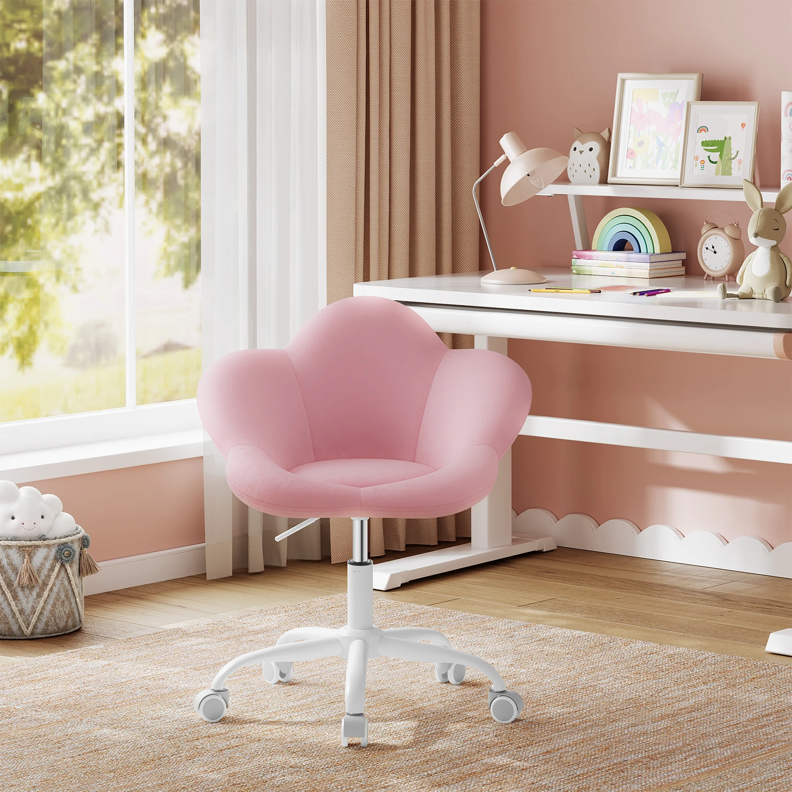 WOLTU Sedia da toeletta girevole ergonomica in velluto Sedia da ufficio regolabile in altezza per sedia da scrivania per bambini Camera dei bambini Casa